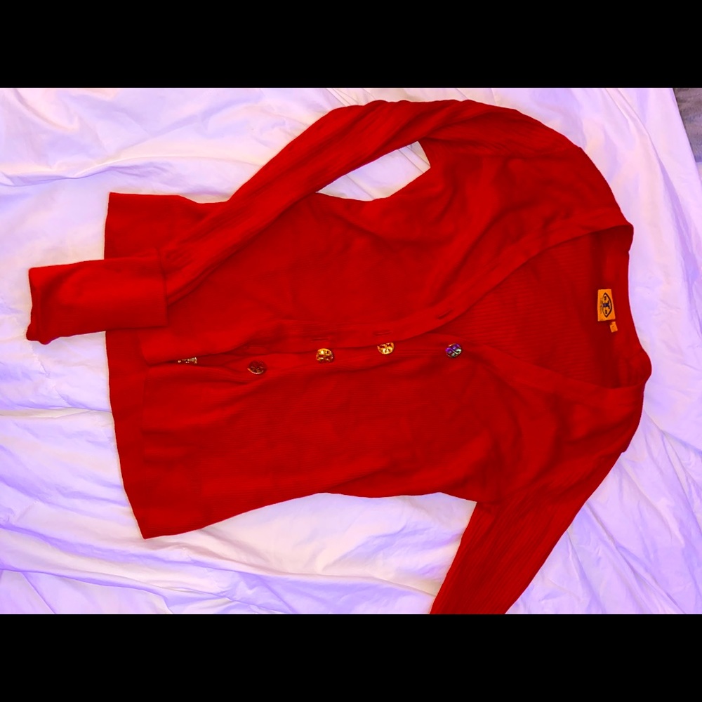 Tori Burch Red Cardigan Sweater Large